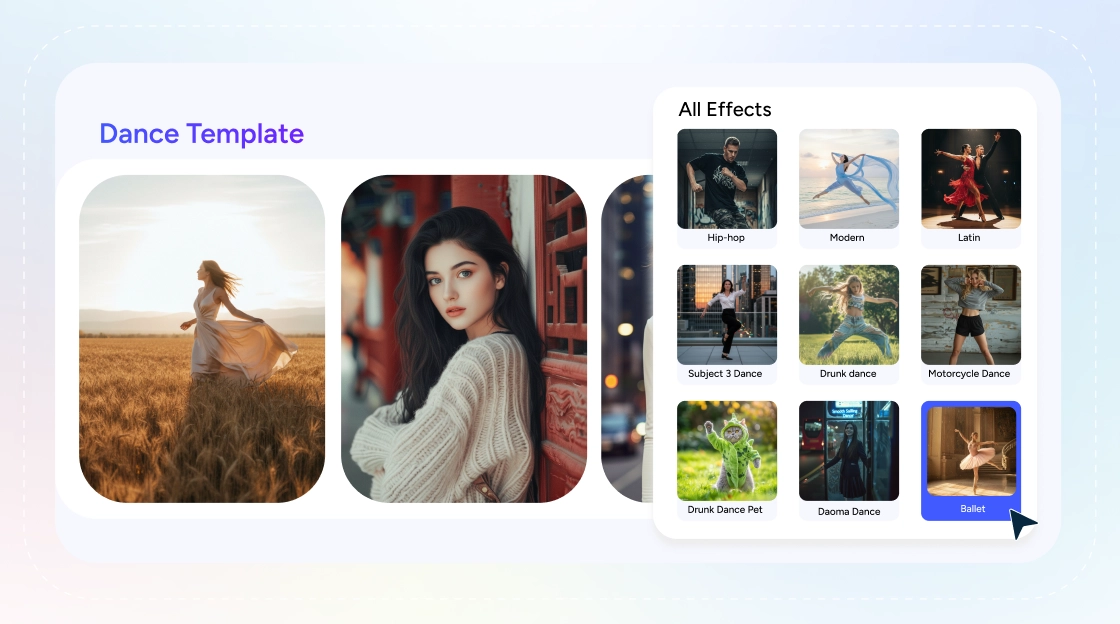 un cuadro de selección de plantillas de videos de baile